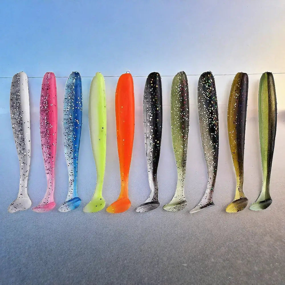 Colorful soft plastic fishing lures.