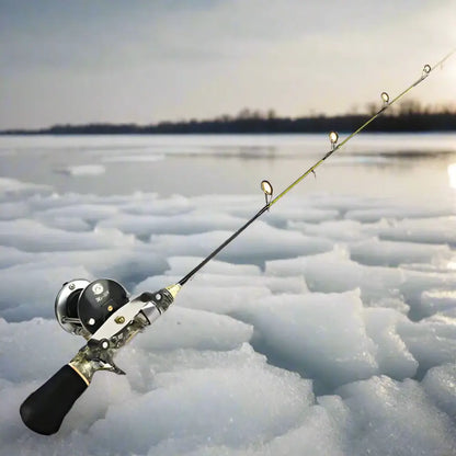 Ice fishing rod with reel.