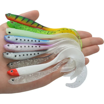 Assorted T-tail fishing lures in vibrant colors for effective freshwater and saltwater fishing
