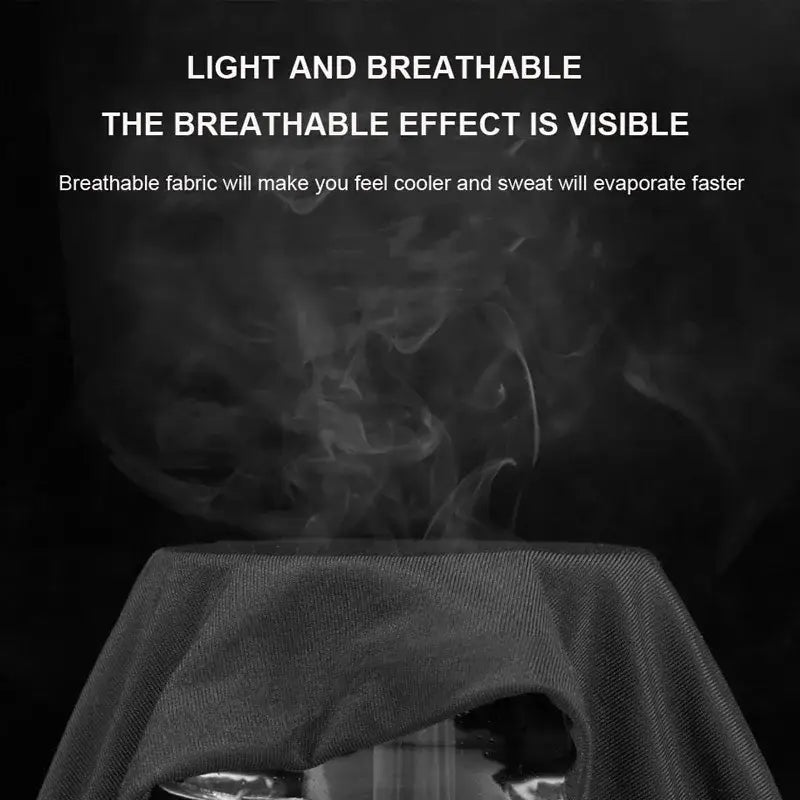 Breathable black fabric with visible vapor.