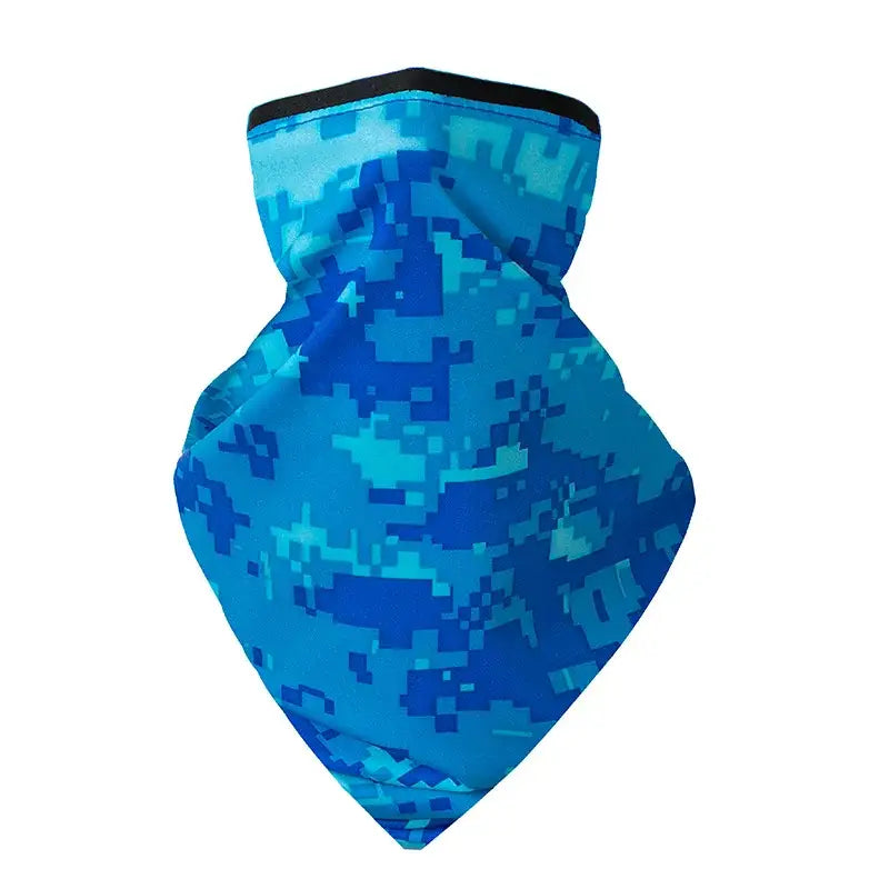 Blue pixelated neck gaiter.