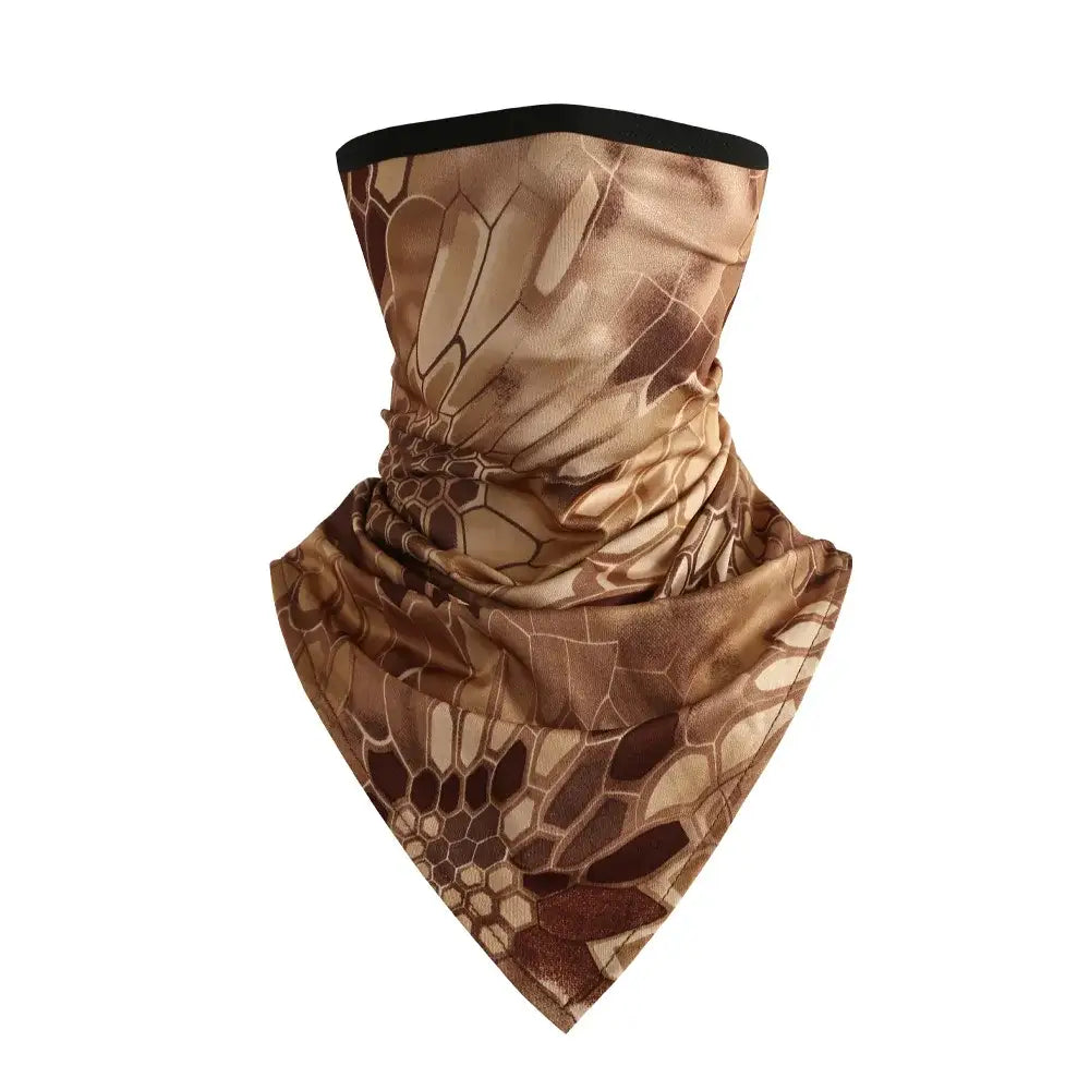 Brown camouflage neck gaiter.