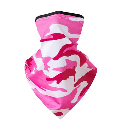 Pink camouflage neck gaiter.