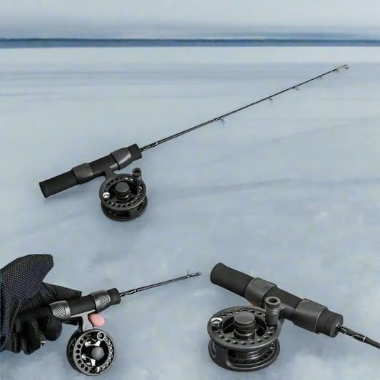 Ice fishing rods with reels.