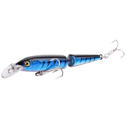 Blue and black jointed fishing lure.