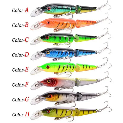 Colorful jointed fishing lures.