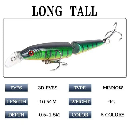 Green and black jointed fishing lure.