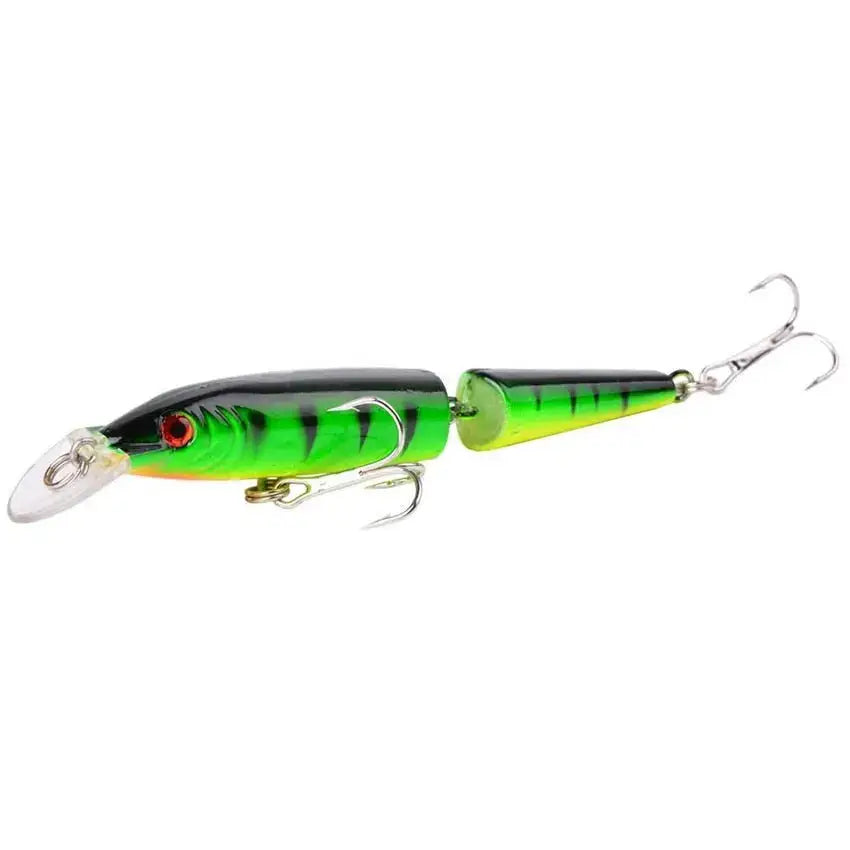 Jointed green and black fishing lure.