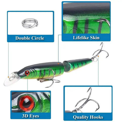 Green and black jointed fishing lure.