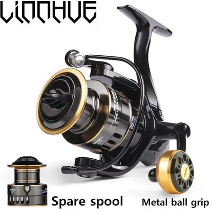 Black and gold fishing reel.