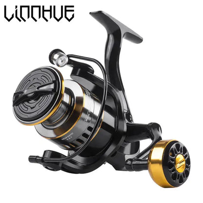 Black and gold fishing reel.