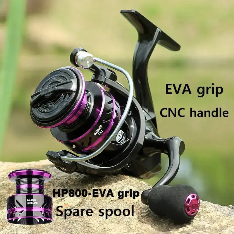 Black and purple fishing reel.