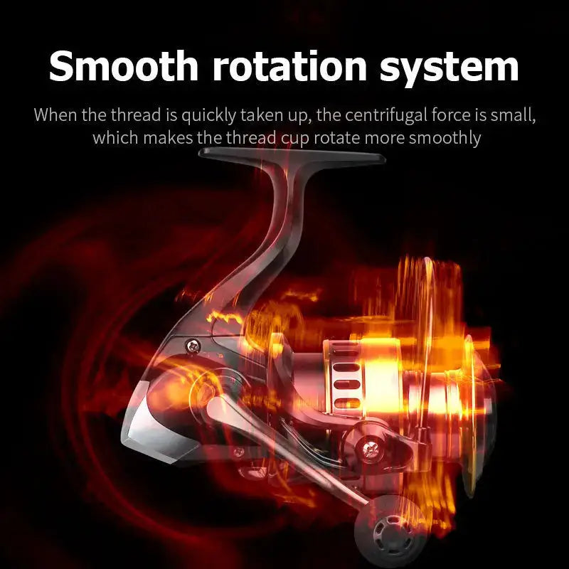 Fishing reel with smooth rotation system.