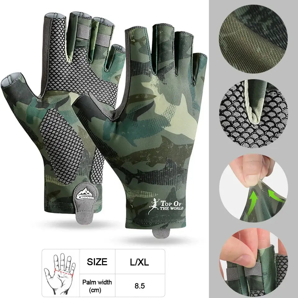 LOOGDEEL Half Finger Fishing & Cycling Gloves - A Green / L - fishing apparel