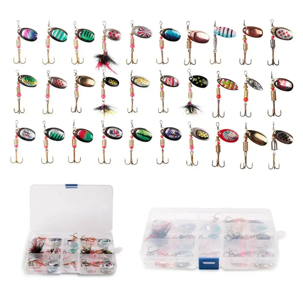 Fishing lure assortment with tackle boxes.