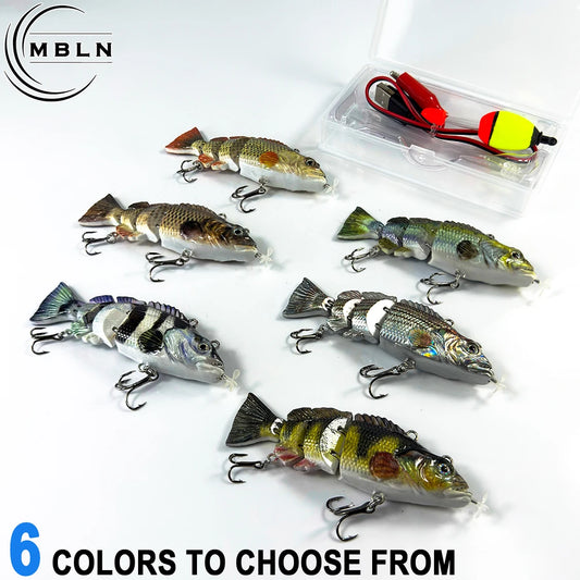 Set of six auto swimming fishing lure for bass in various colors with realistic fish design and hooks