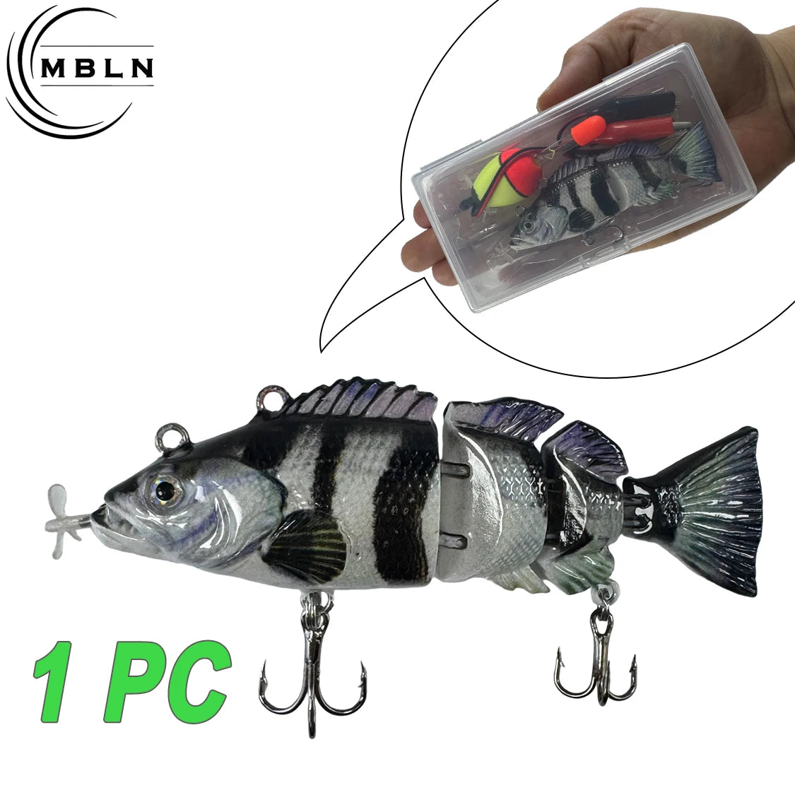 Auto swimming fishing lure for bass with realistic segmented body and treble hooks from The Fishing Gear Shop
