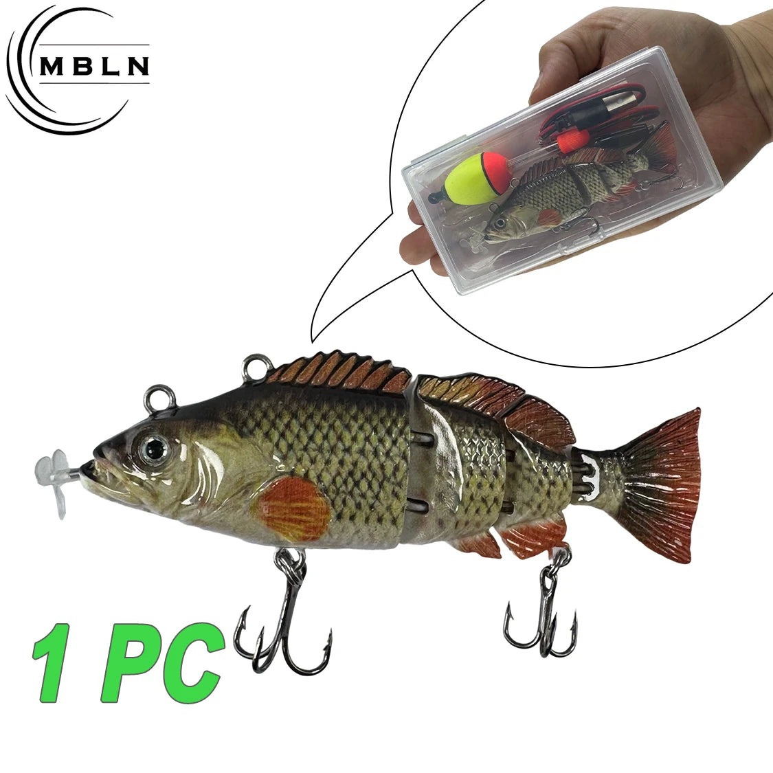 Auto swimming fishing lure for bass with realistic segmented fish design and hooks