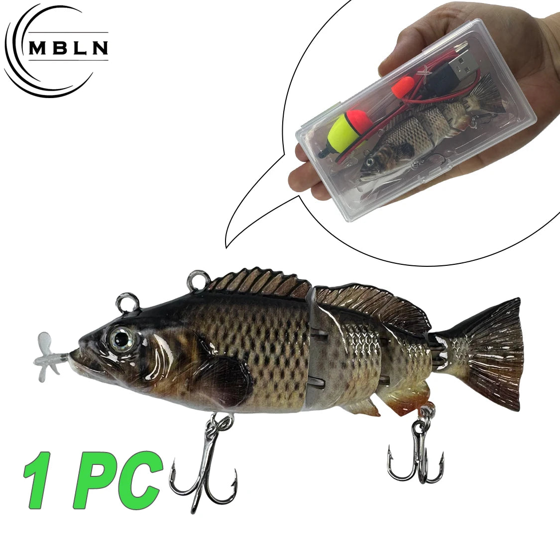 Auto swimming fishing lure for bass designed like a realistic segmented fish with hooks
