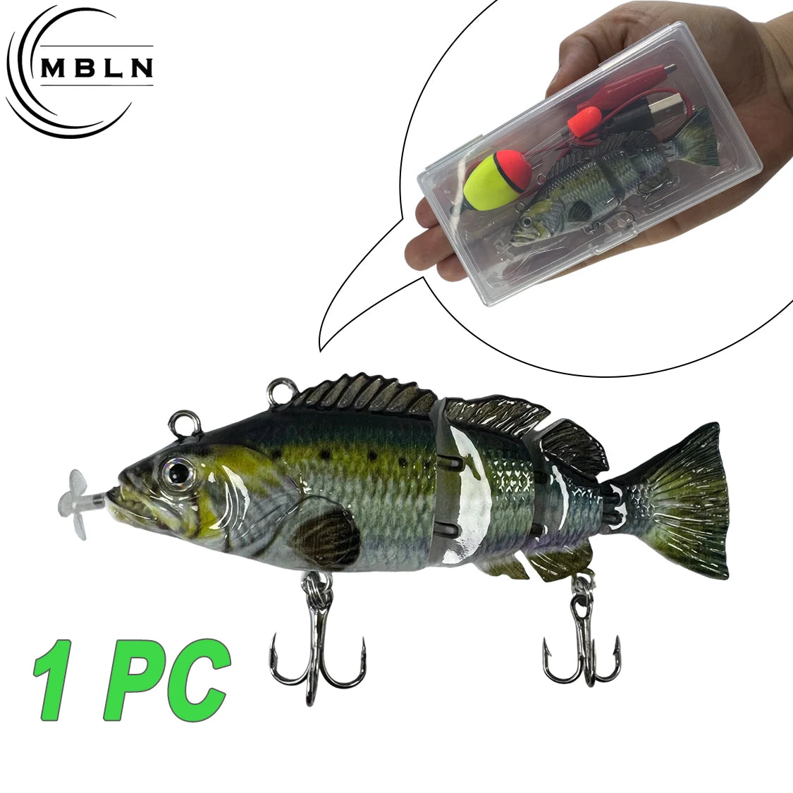 Realistic auto swimming fishing lure for bass with jointed body and treble hooks from The Fishing Gear Shop