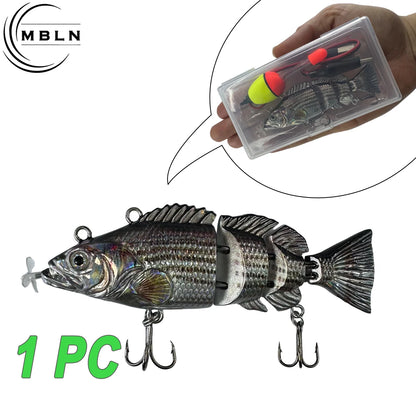 Auto swimming fishing lure for bass in realistic segmented fish design with treble hooks