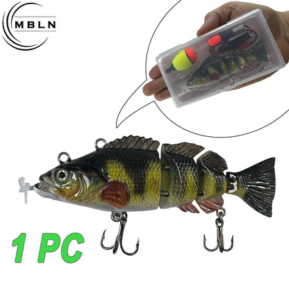 MBLN auto swimming fishing lure for bass segmented fish design with treble hooks and propeller
