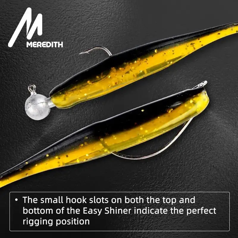 Black and yellow fishing lures with hooks.