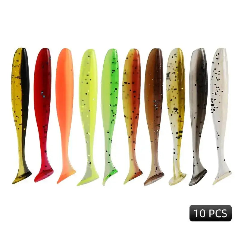 Colorful soft plastic fishing lures.