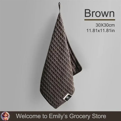 Brown waffle-textured towel.