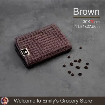 Brown waffle-textured towel.