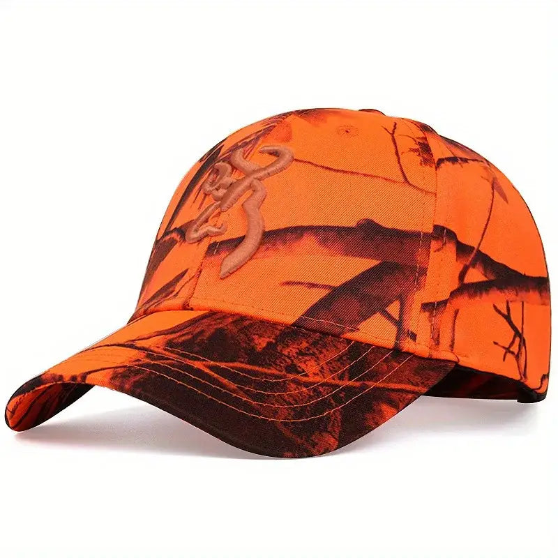 Orange camouflage baseball cap.