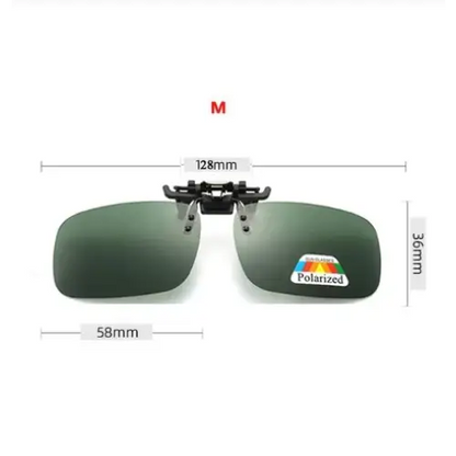 Green polarized clip-on sunglasses.