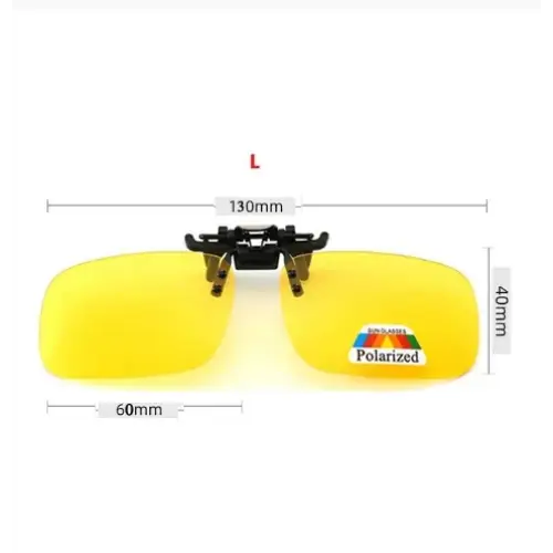 Yellow polarized clip-on sunglasses.