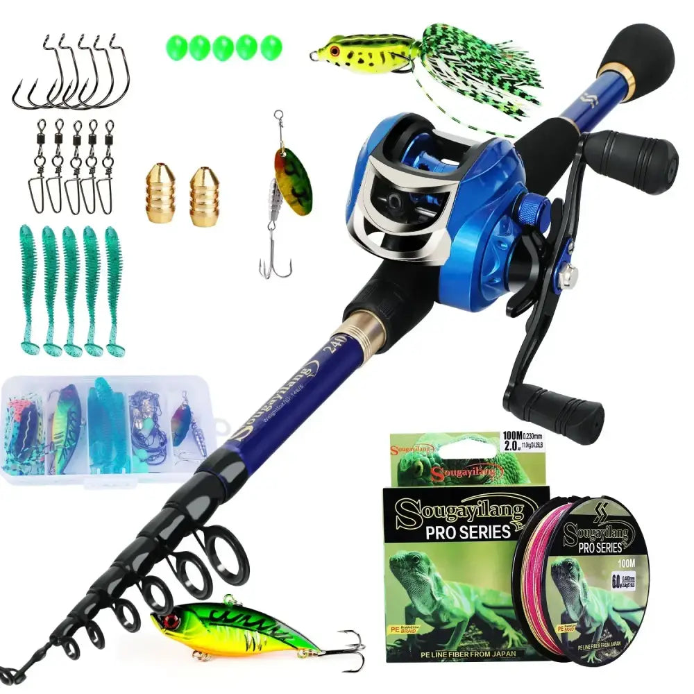 Premium Baitcasting Fishing Rod Combo Kit - blue / 2.1m--right hand - Fishing Reels