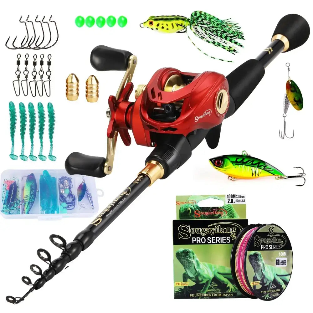 Premium Baitcasting Fishing Rod Combo Kit - red / 1.8m--right hand - Fishing Reels