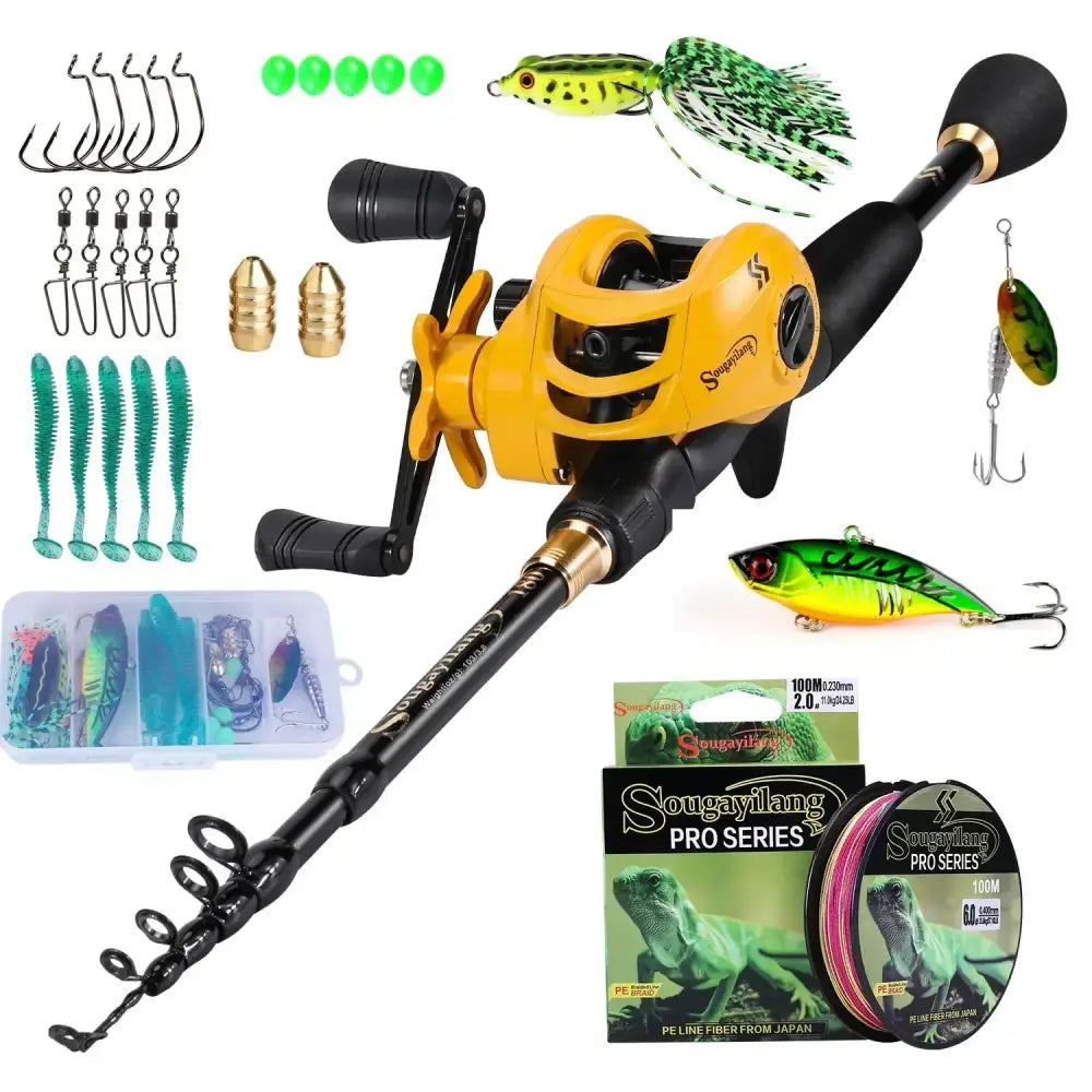 Premium Baitcasting Fishing Rod Combo Kit - yellow / 2.4m--right hand - Fishing Reels