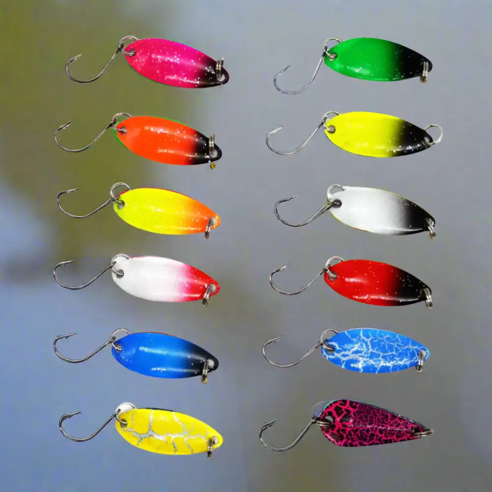 Colorful fishing lures with hooks.