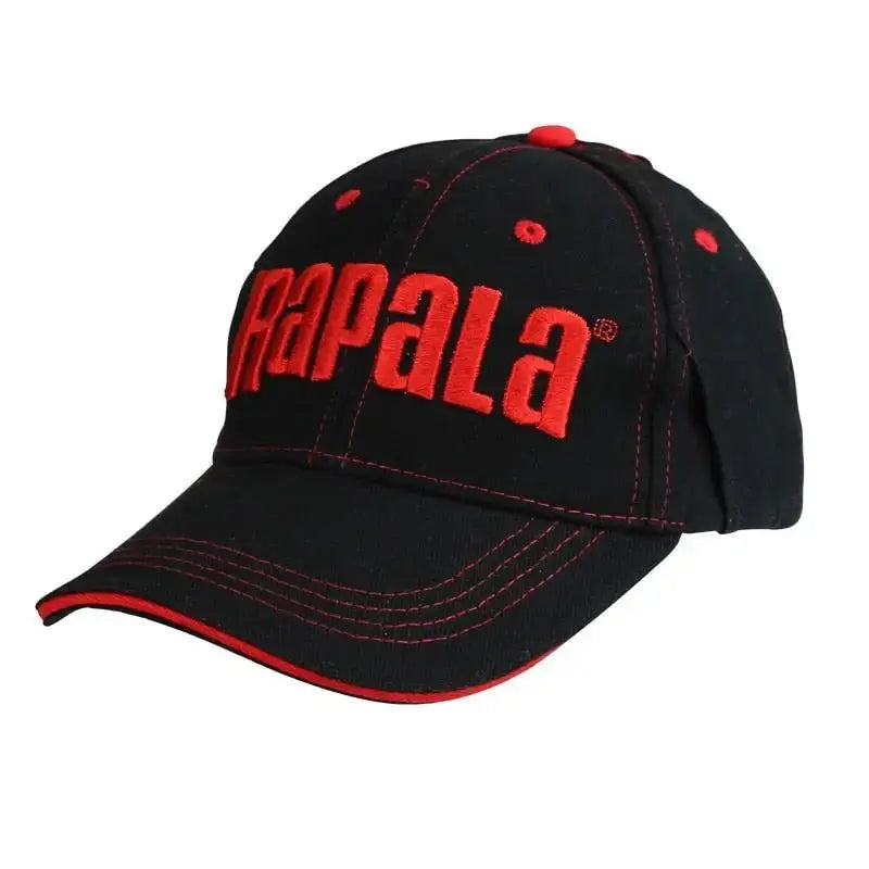 Black baseball cap with red accents.