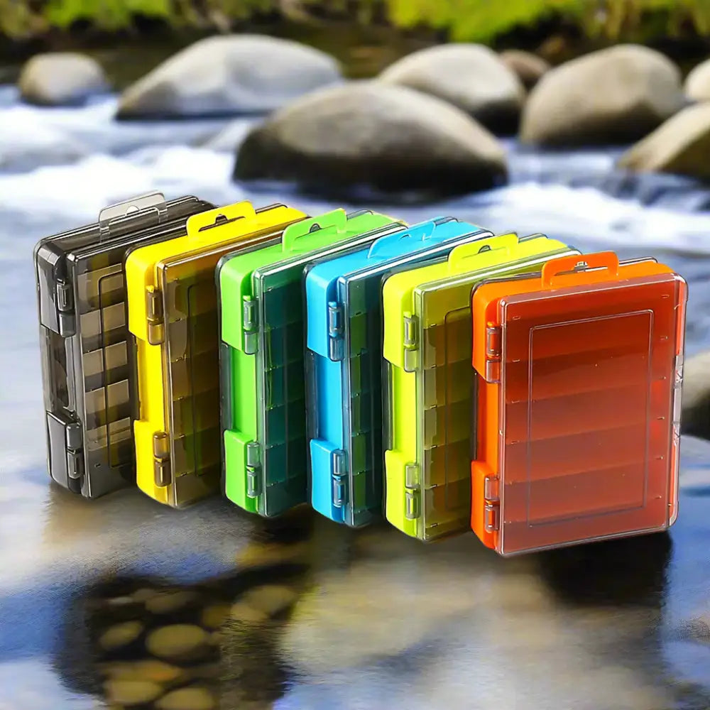 Colorful plastic double-sided fishing tackle boxes for organized fishing gear