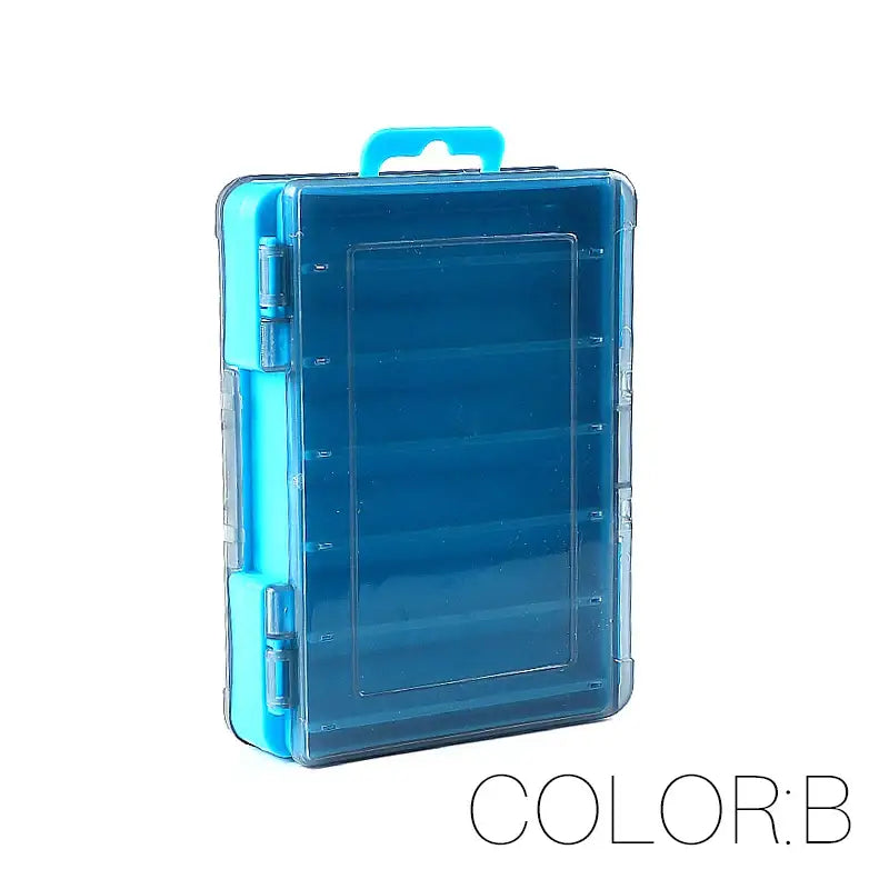 Blue plastic storage box.