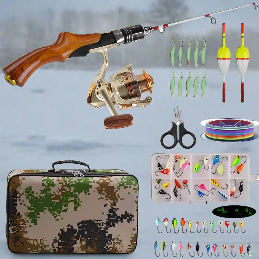 Ice fishing rod combo bags and accessories