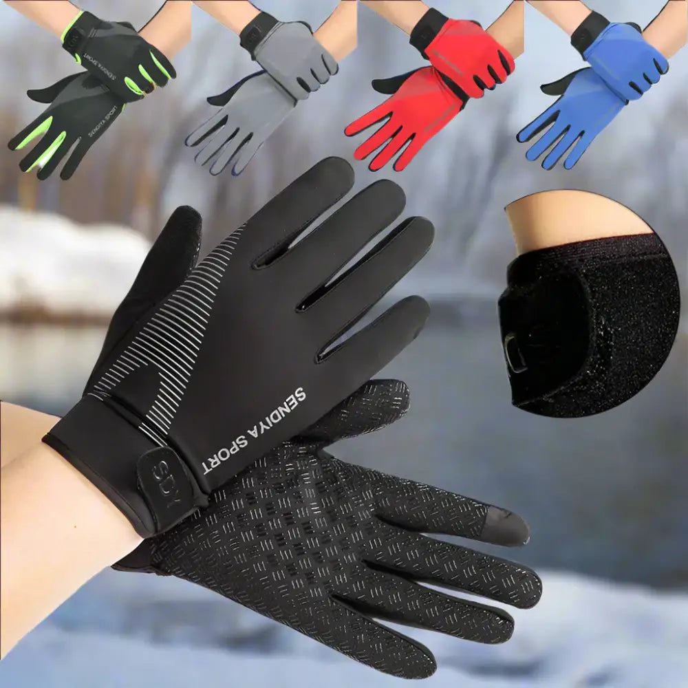 Assorted-color sports gloves.