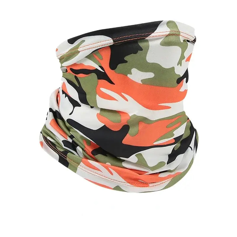 Camouflage neck gaiter.