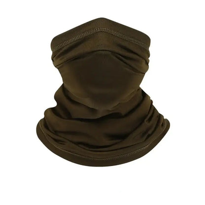 Brown neck gaiter.