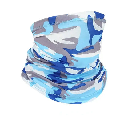 Camouflage patterned neck gaiter.