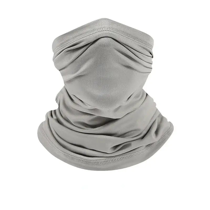 Gray neck gaiter.