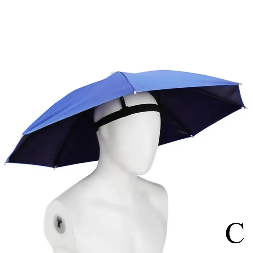 Blue umbrella hat.