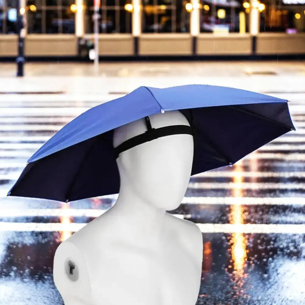 Blue umbrella hat.