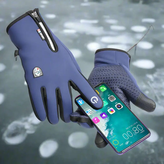 Blue touchscreen gloves.