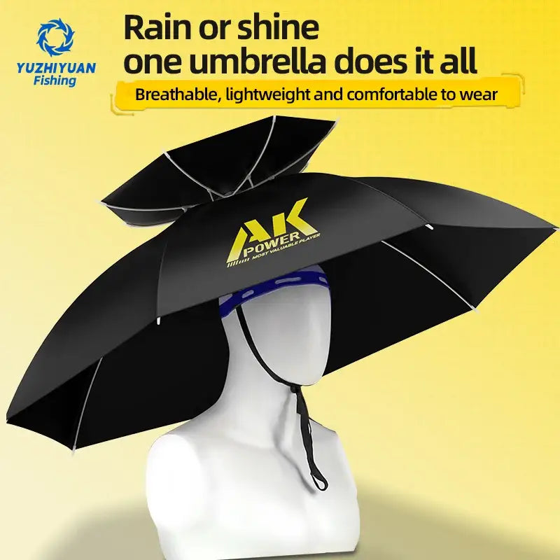 Folding umbrella hat for fishing, lightweight and breathable design for sun protection and comfort
